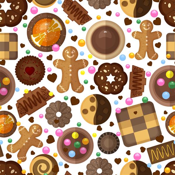 الگوی بدون درز کوکی ها شیرینی دسر مربا و شکلات محصولات خوشمزه و شیرینی زنجبیلی
