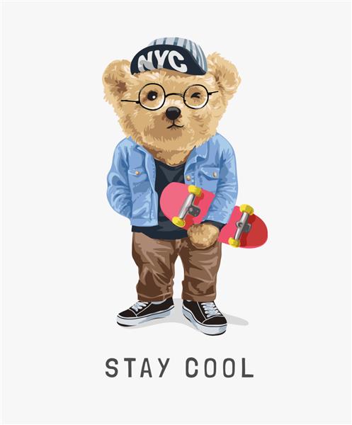 با تصویر اسکیت بورد نگهدارنده اسباب بازی خرس شعار شاد بمانید