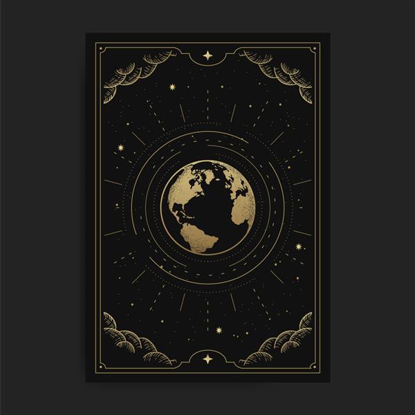 جهان یا زمین تصویر کارت با تم های باطنی بوهو معنوی هندسی طالع بینی جادویی برای کارت خواننده تاروت