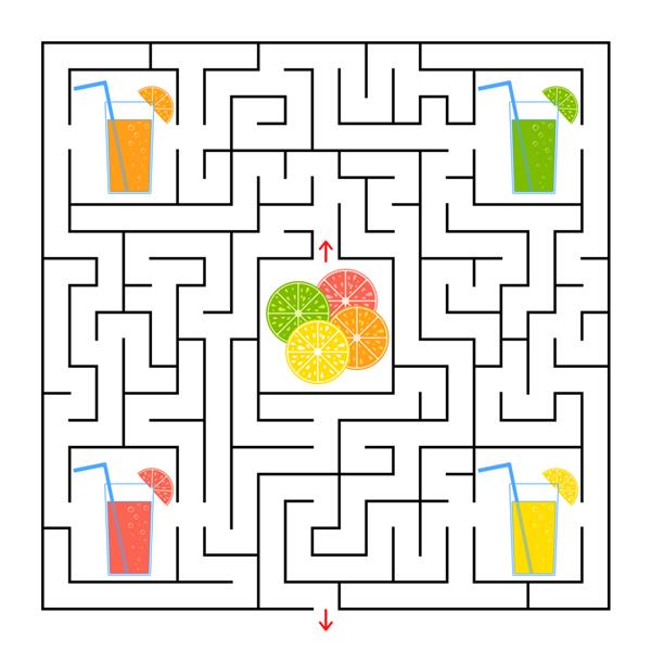 هزارتوی مربعی تمام لیوان ها را با آب میوه جمع کنید و راهی برای خروج از پیچ و خم پیدا کنید