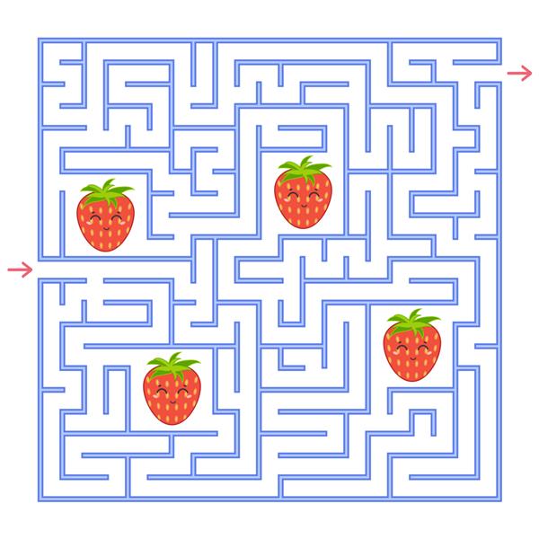 هزارتوی مربع آبی تمام توت فرنگی ها را جمع کنید و راهی برای خروج از پیچ و خم پیدا کنید