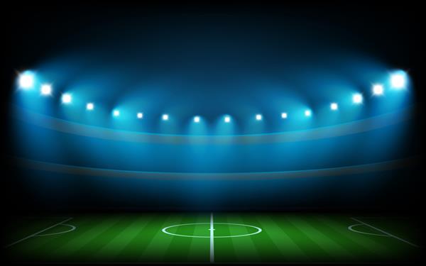 میدان فوتبال با چراغ های نقطه ای روشن شده است
