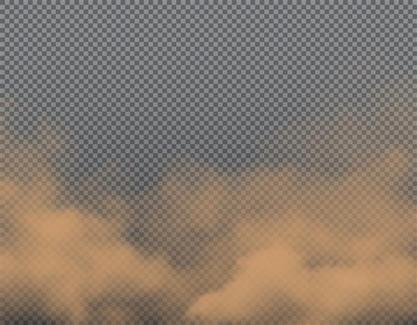 گرد و غبار قهوه ای شن یا ابرهای خاکی در پس زمینه شفاف
