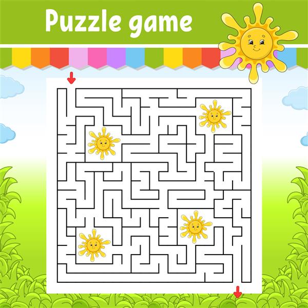 ماز مربعی بازی برای بچه ها خورشید ناز پازل برای کودکان معمای هزارتو راه درست را پیدا کنید شخصیت کارتونی
