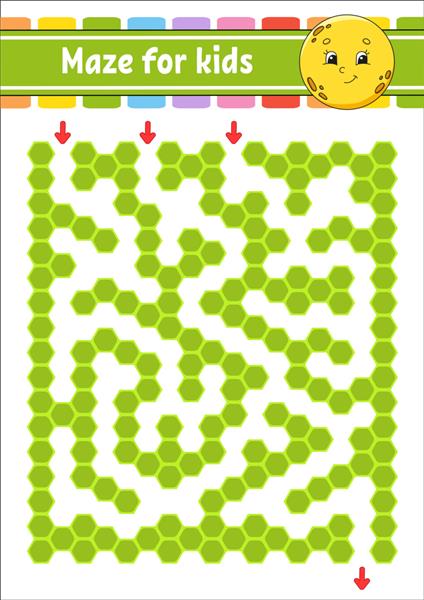 پیچ و خم رنگی مستطیلی بازی ماه ناز برای بچه ها هزارتوی خنده دار کاربرگ توسعه آموزش صفحه فعالیت