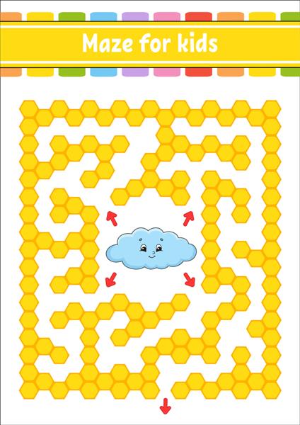 پیچ و خم رنگی مستطیلی ابر خنده دار بازی برای بچه ها هزارتوی خنده دار کاربرگ توسعه آموزش صفحه فعالیت