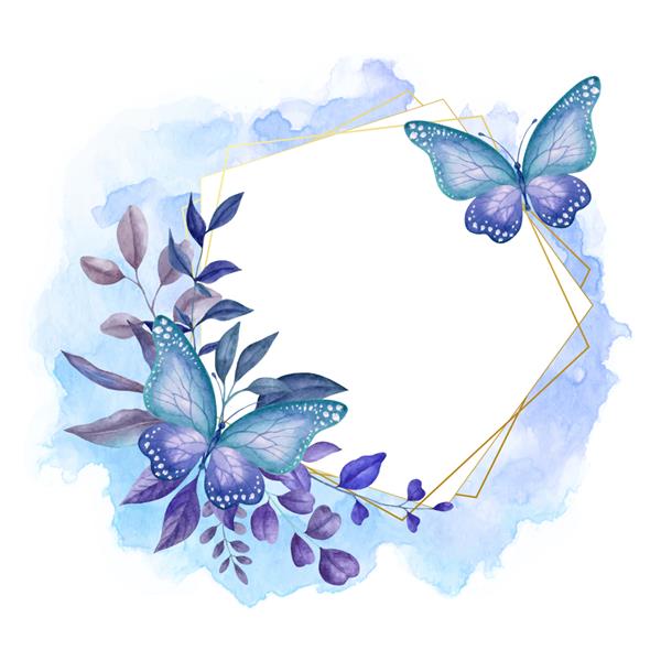 قاب گل بهاری آبرنگ زیبا با پروانه های دوست داشتنی