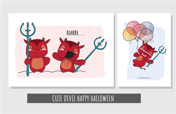 مجموعه زیبای تخت از شخصیت شیطان تصویر شاد هالووین برای بچه ها