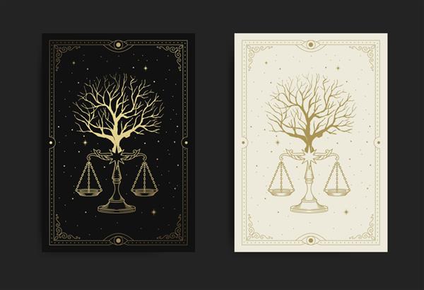درختی با مقیاس عدالت یا نماد تعادل که به عنوان علامت صورت فلکی کتابخانه نیز شناخته می شود
