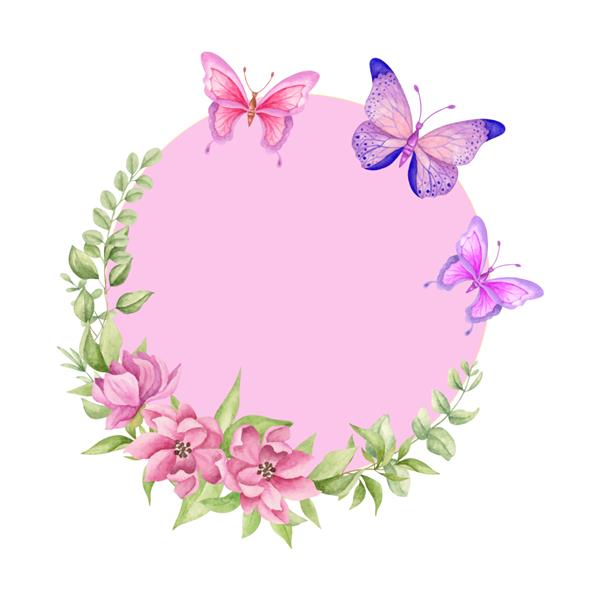 تزیین قاب گلدار زیبا با آبرنگ با پروانه