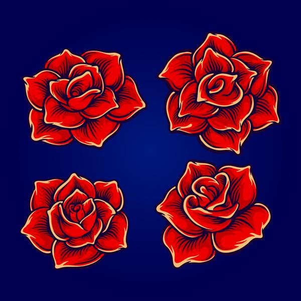 تصاویر وکتور گل های قرمز مجموعه رز برای لوگوی کار شما تی شرت کالای طلسم طرح های برچسب و برچسب پوستر کارت تبریک تبلیغاتی شرکت تجاری یا برند