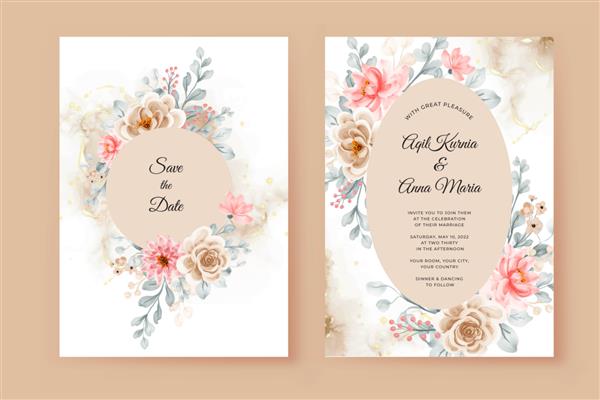 قالب کارت عروسی گلدار زیبا