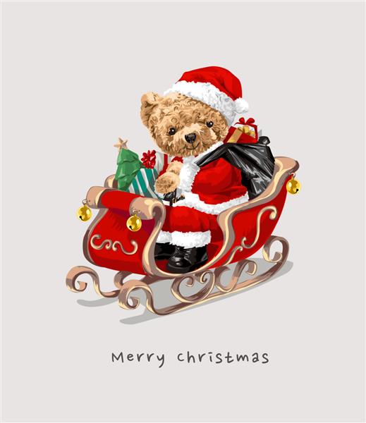 تصویر سورتمه سواری عروسک خرس بابانوئل
