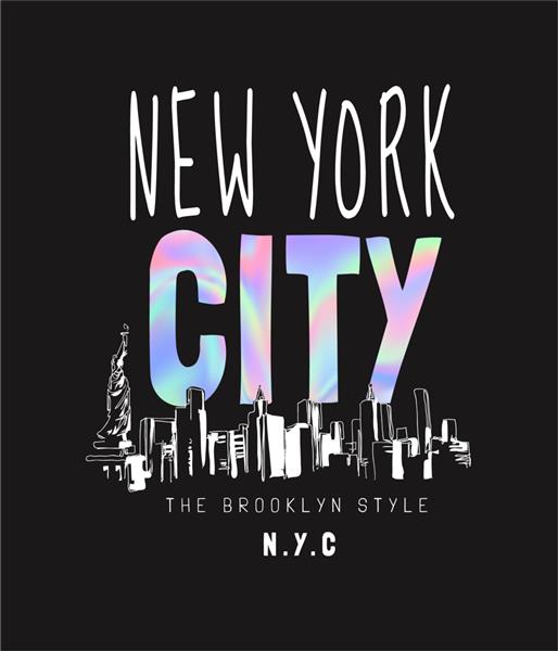 شعار چاپ فویل هولوگرافیک شهر نیویورک با تصویر منظره طرح دستی روی پس زمینه سیاه