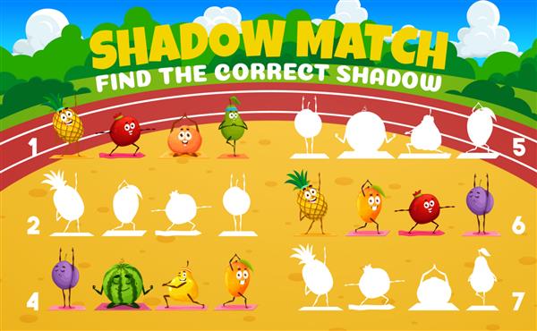 کاربرگ بازی Shadow match با میوه های کارتونی