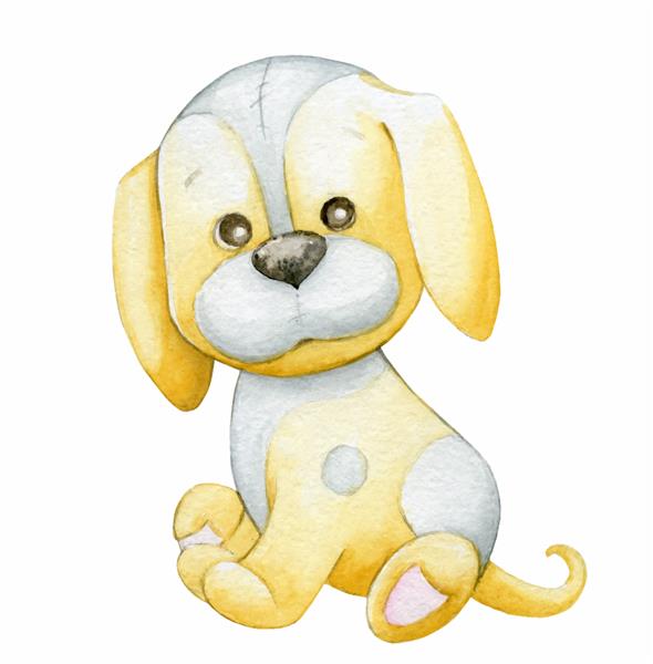 یک سگ یک حیوان بامزه به سبک کارتونی روی یک کلیپ‌پارت آبرنگ پس‌زمینه جدا شده