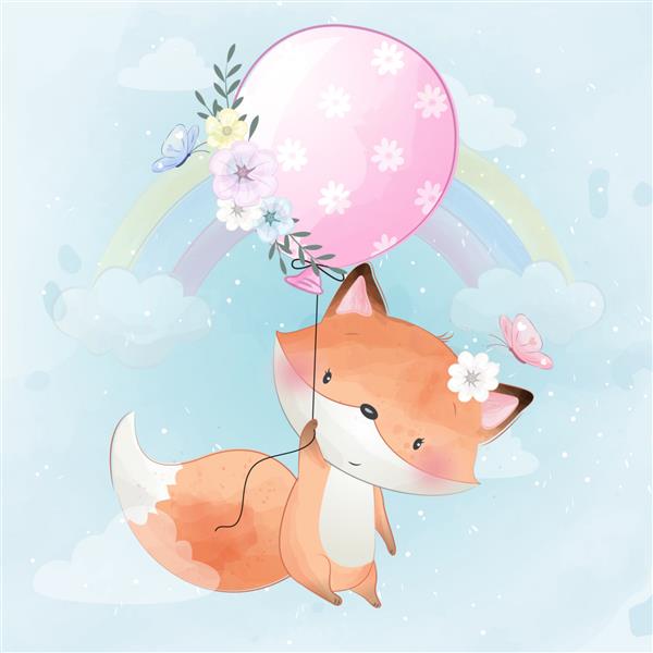 روباه کوچولوی ناز که با بالون پرواز می کند