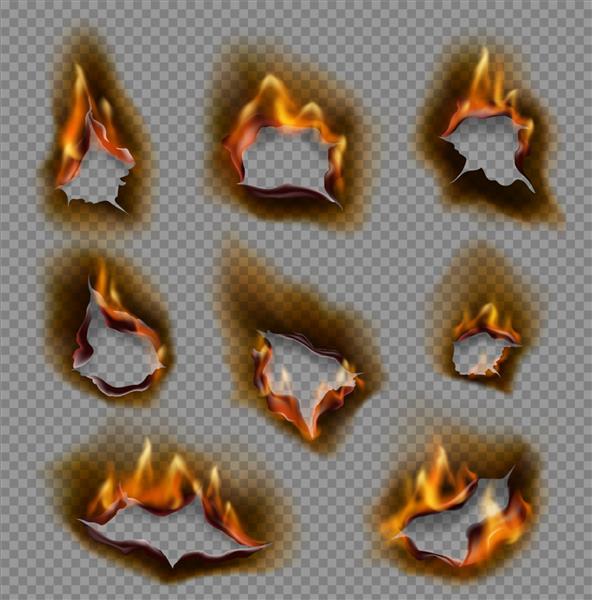 سوزاندن سوراخ های کاغذ شعله های آتش واقعی