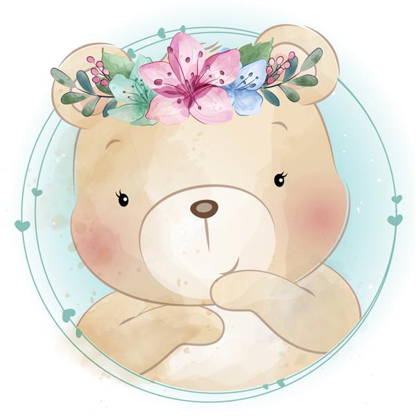 خرس کوچک ناز با پرتره گل