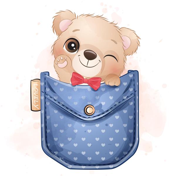 تصویر خرس کوچولوی ناز که داخل جیب نشسته است
