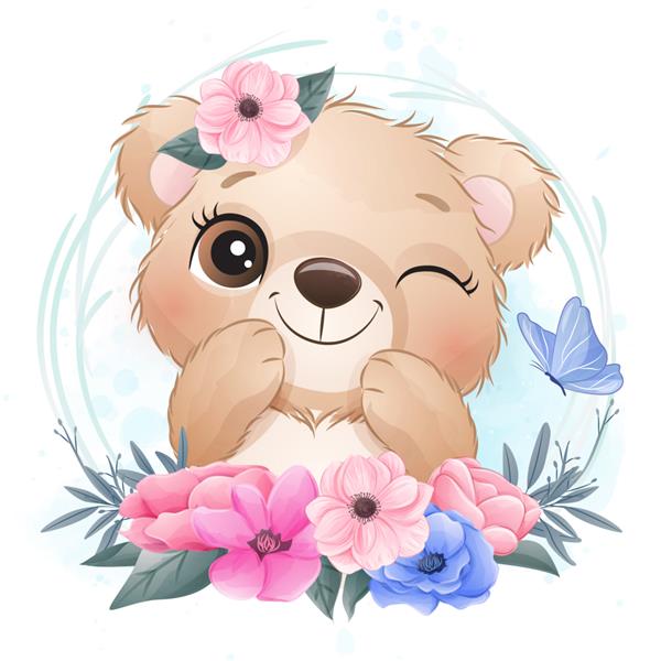 خرس کوچک ناز با تصویر گل