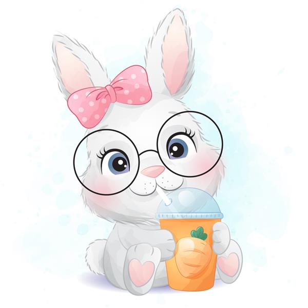 خرگوش کوچولوی ناز در حال نوشیدن آب هویج
