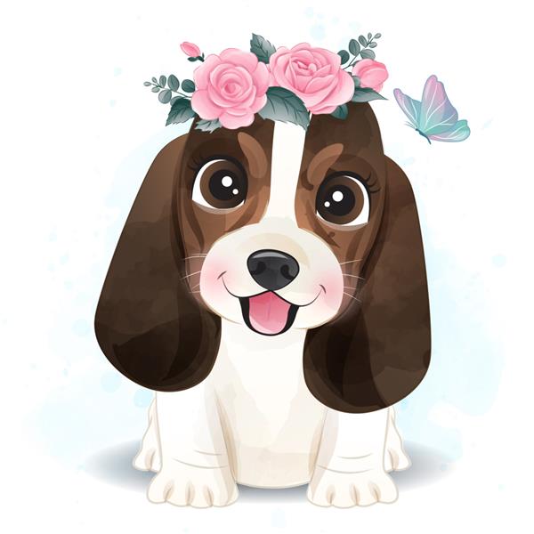 سگ شکاری باست کوچولوی زیبا با تصویر گل