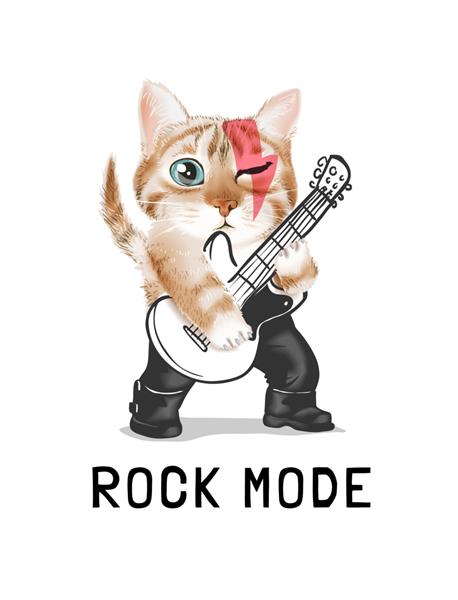 شعار حالت راک با تصویر گربه ناز در حال نواختن گیتار