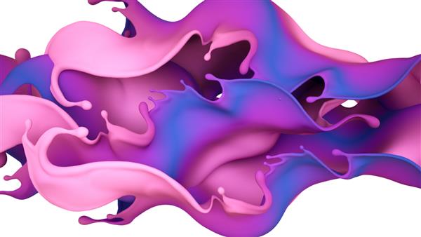 پاشش چند رنگ زیبا از مایع یا رنگ تصویرسازی سه بعدی تجسم سه بعدی