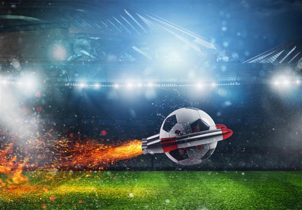 توپ فوتبال در استادیوم به سرعت به یک موشک متصل می شود