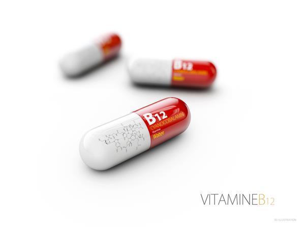 تصویر سه بعدی از کپسول ویتامین b12 با فرمول سفید جدا شده