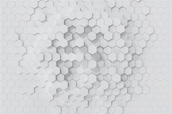 رندر سه بعدی پس زمینه انتزاعی شش ضلعی هندسی سفید