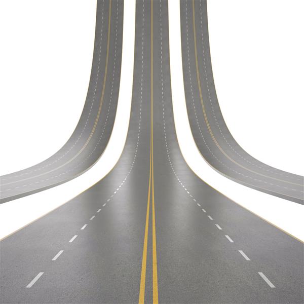 تصویر سه‌بعدی از جاده‌های منحنی جدا شده روی پس‌زمینه سفید تصویر سه‌بعدی با وضوح بالا