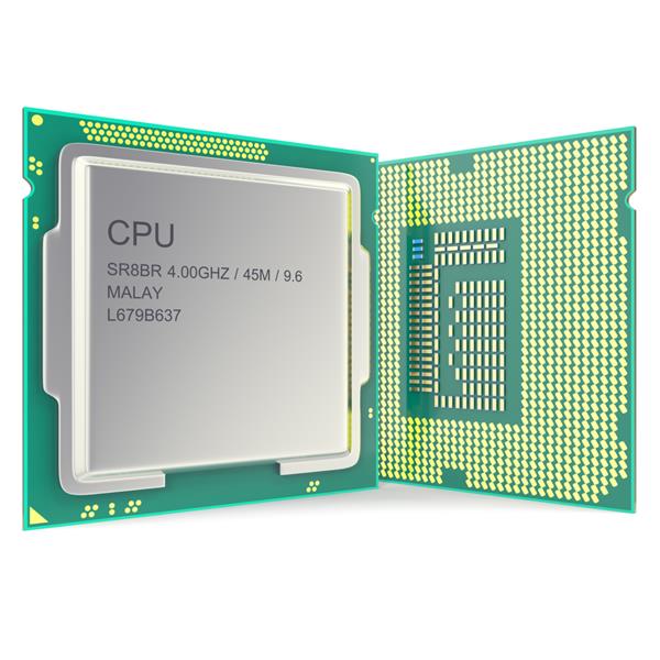 CPU چند هسته ای مدرن جدا شده در تصویر سه بعدی پس زمینه سفید