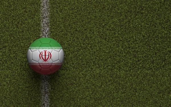 رندر سه بعدی پرچم ایران فوتبال در زمین سبز فوتبال
