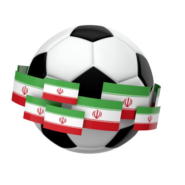 رندر سه بعدی فوتبال فوتبال با پرچم ایران در پس زمینه سفید ساده