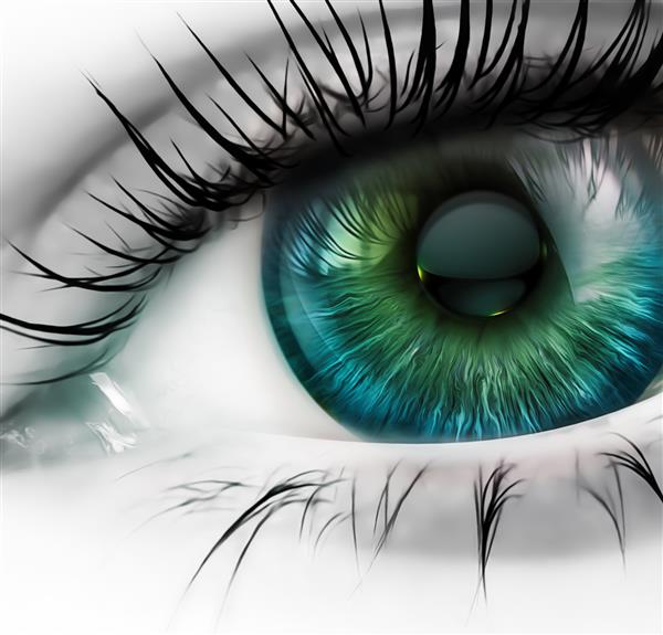 نمای نزدیک چشم انسان به رنگ آبی سبز روشن