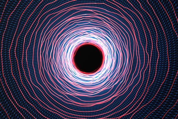 پیچ و تاب تونل سرعت انتزاعی در فضا کرم چاله یا سیاه چاله صحنه غلبه بر فضای موقت در کیهان رندر سه بعدی