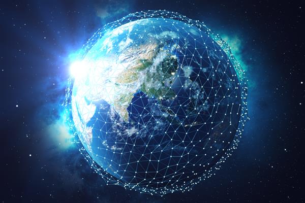 شبکه رندر سه بعدی و تبادل داده بر روی سیاره زمین در فضا خطوط اتصال در سراسر کره زمین طلوع آبی اتصال بین المللی جهانی عناصر این تصویر ارائه شده توسط ناسا