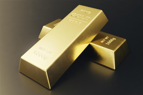 شمش های طلا از نمای نزدیک وزن شمش های طلا 1000 گرم مفهوم ثروت و ذخیره مفهوم موفقیت در تجارت و امور مالی رندر سه بعدی
