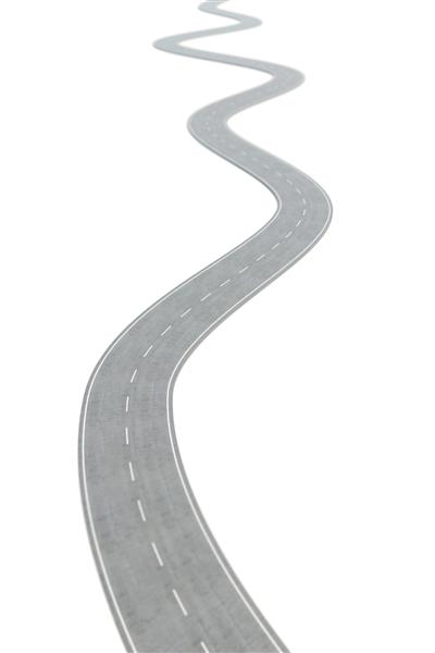 جاده آسفالته منحنی به جلو با خطوط سفید
