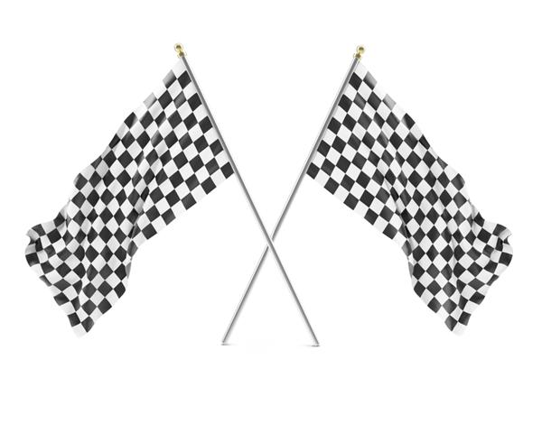 پرچم مسابقه سیاه و سفید جدا شده بر روی سفید با سایه ها