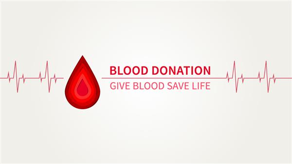 تصویر وکتور اهدای خون مفهوم خلاقانه اهدای خون با عنصر کاردیوگرام و قطره قرمز به سبک برش کاغذ طراحی گرافیکی قالب پوستر کمپین Lifesaver