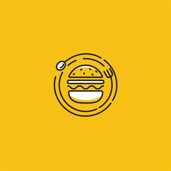 لوگوی بشقاب گرد باگرر لوگوتایپ رستوران یا کافه یا پیتزا فروشی تصویر وکتور