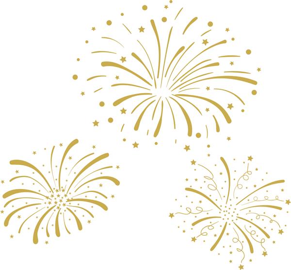 وکتور آتش بازی دودل طلایی جدا شده روی پس زمینه سفید جشن نماد مهمانی سالگرد شب سال نو