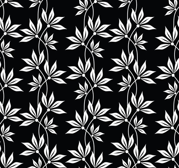 الگوی برگهای ناز سیاه و سفید بدون درز