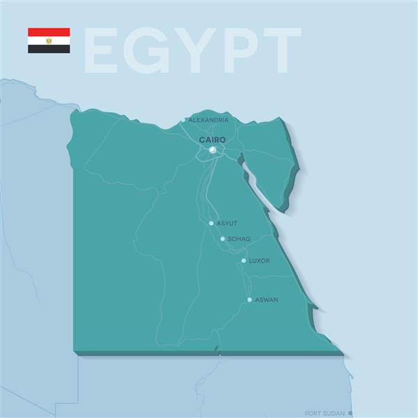 نقشه وکتور سه بعدی از شهرها و جاده ها در آفریقا مصر و همسایگانش