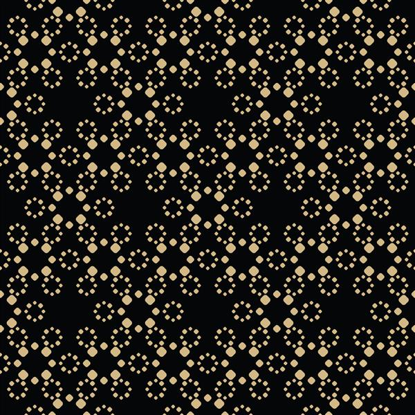 الگوی نقطه های طلایی وکتور پس زمینه بدون درز انتزاعی با دایره های کوچک اشکال گل نقاط ریز بافت مشکی و طلایی شیک طراحی ساده مینیمال تکرار برای دکوراسیون کاغذ دیواری جلد