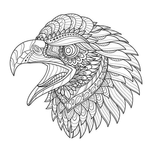 عقاب زنتاگل پرنده زنتاگل حیوان زنتاگل تصویر سر عقاب zentangle ابله کشیده شده با دست وکتور تزئینی و تزئینی طراحی سر عقاب برای کتاب رنگ آمیزی - وکتور