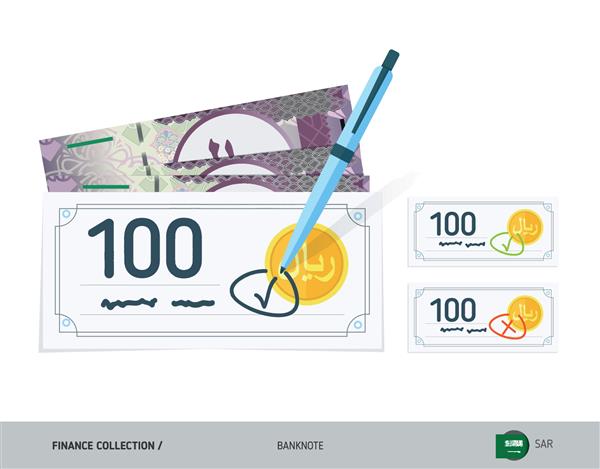 چک های بانکی با 5 ریال عربستان سعودی تصویر وکتور سبک تخت مفهوم مالی
